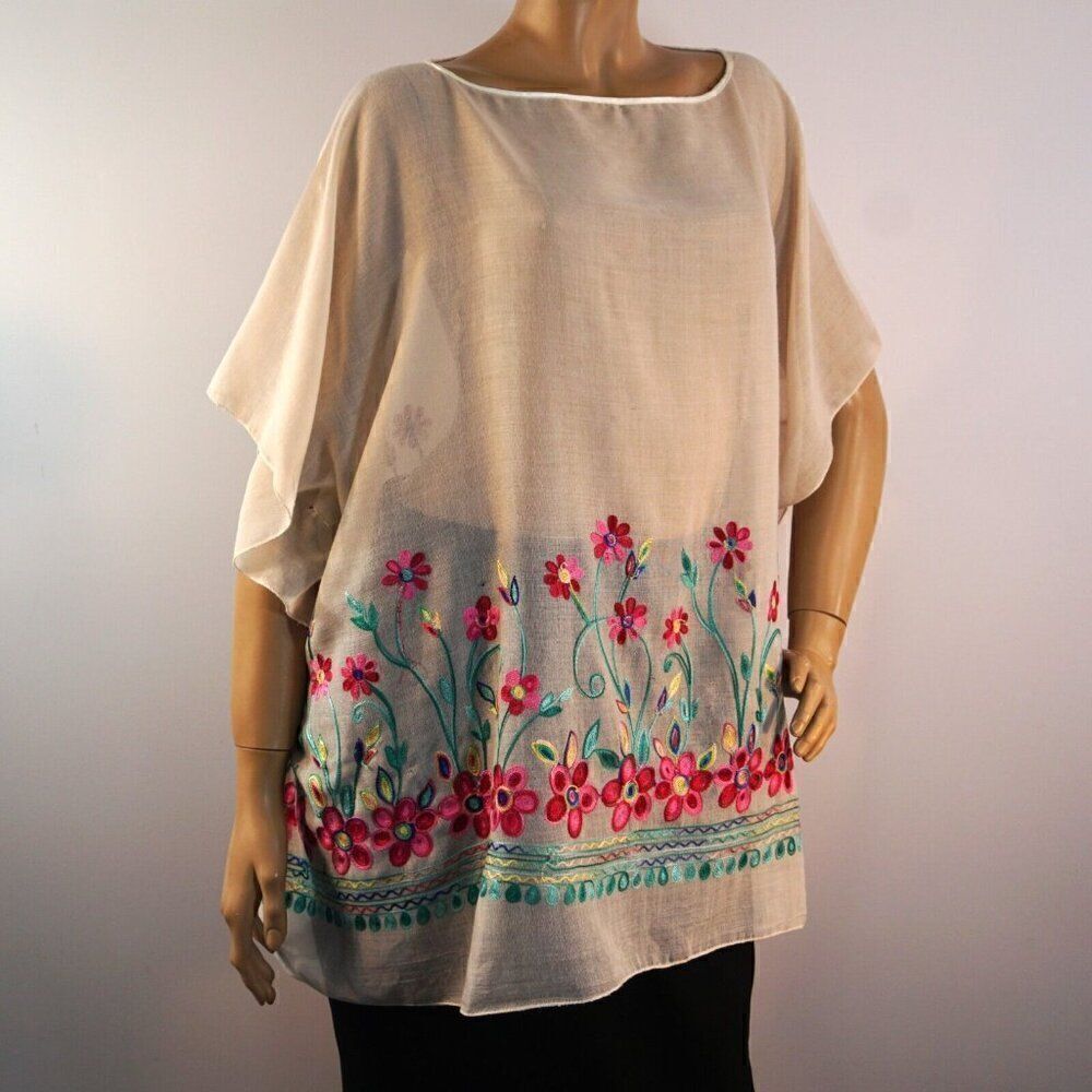 Charlotte Daniel Sheer Floral Embroidered Cover Up Top One Size